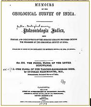 Titulní list k výsledkům fytopaleontologických nálezů v Indii z r. 1879