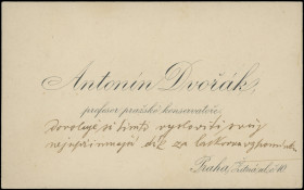 Vizitka Antonína Dvořáka a dopis Zdeňka Fibicha „velectěné slečně“ 